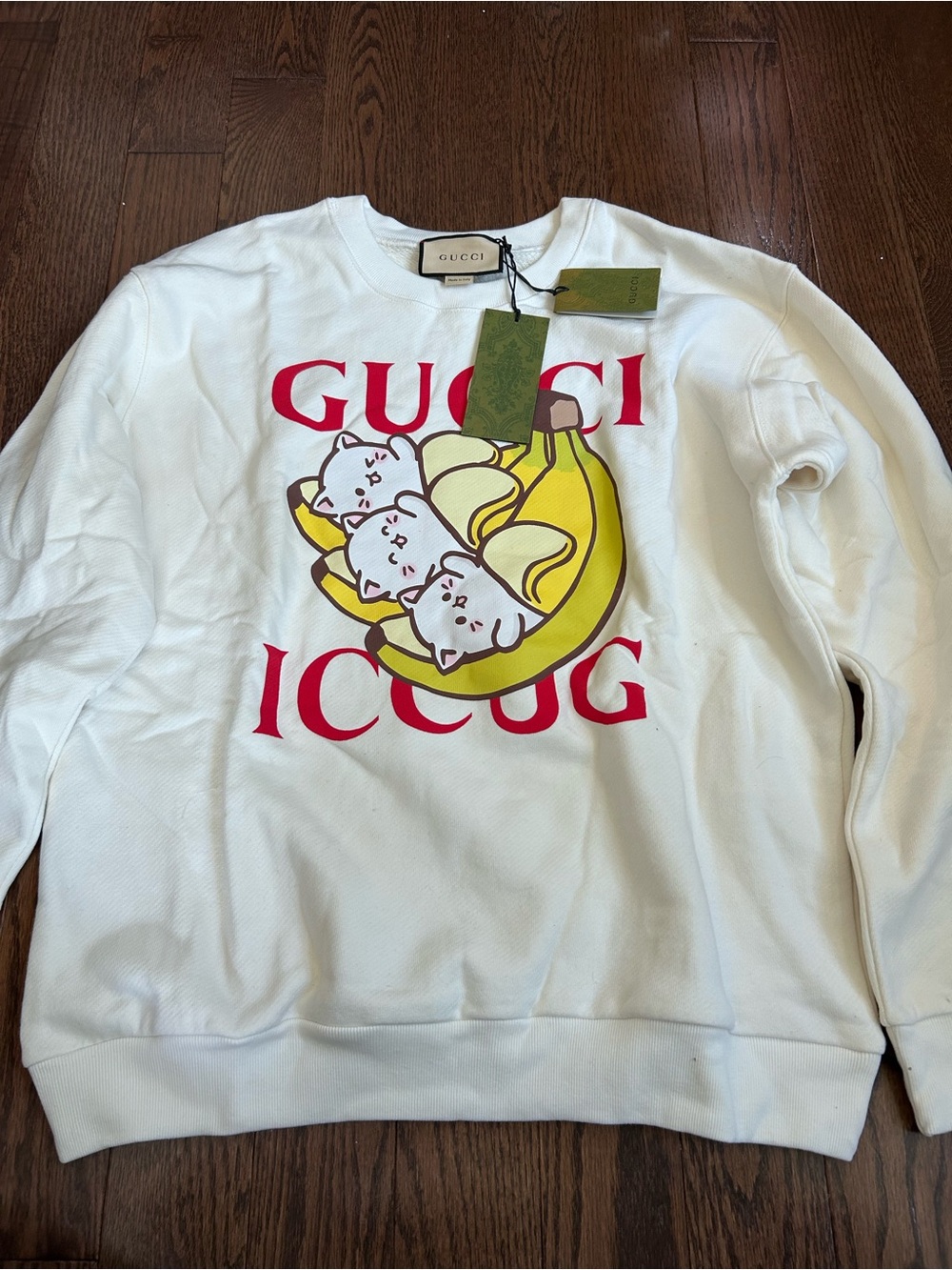 Gucci White Graphic Banana Crewneck Sweater